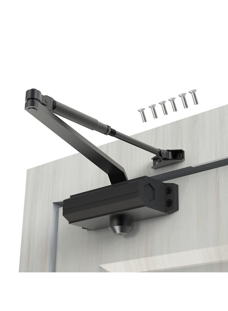 WALALLA Automatic Door Closer Heavy Duty Fire Prevention Spring Hydraulic Aluminum Alloy Surface Mounted Residential Commercial Grade Door Closer Adjustable Speed Door Weights 25-65 kg,Black - Image 1